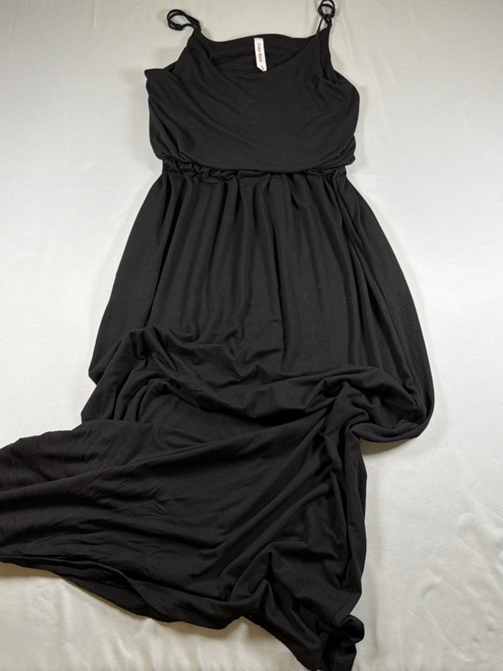 Black Spaghetti-Strap Maxi Dress with Elastic Waist